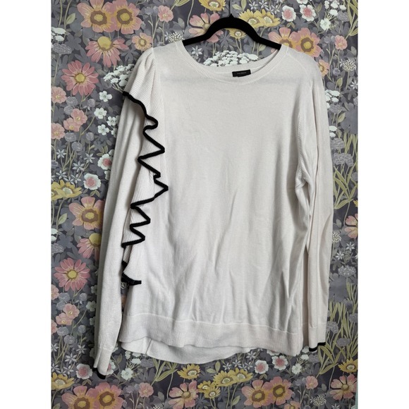 Halogen Womens XL Cream Ruffle Front Knit Sweater Long Sleeve Casual - Picture 2 of 7